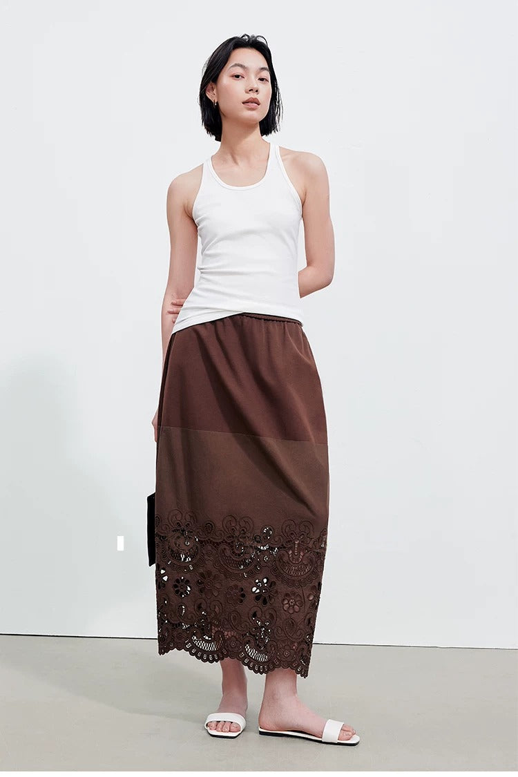 Cutwork Lace Hem Maxi Skirt_BDHL8345