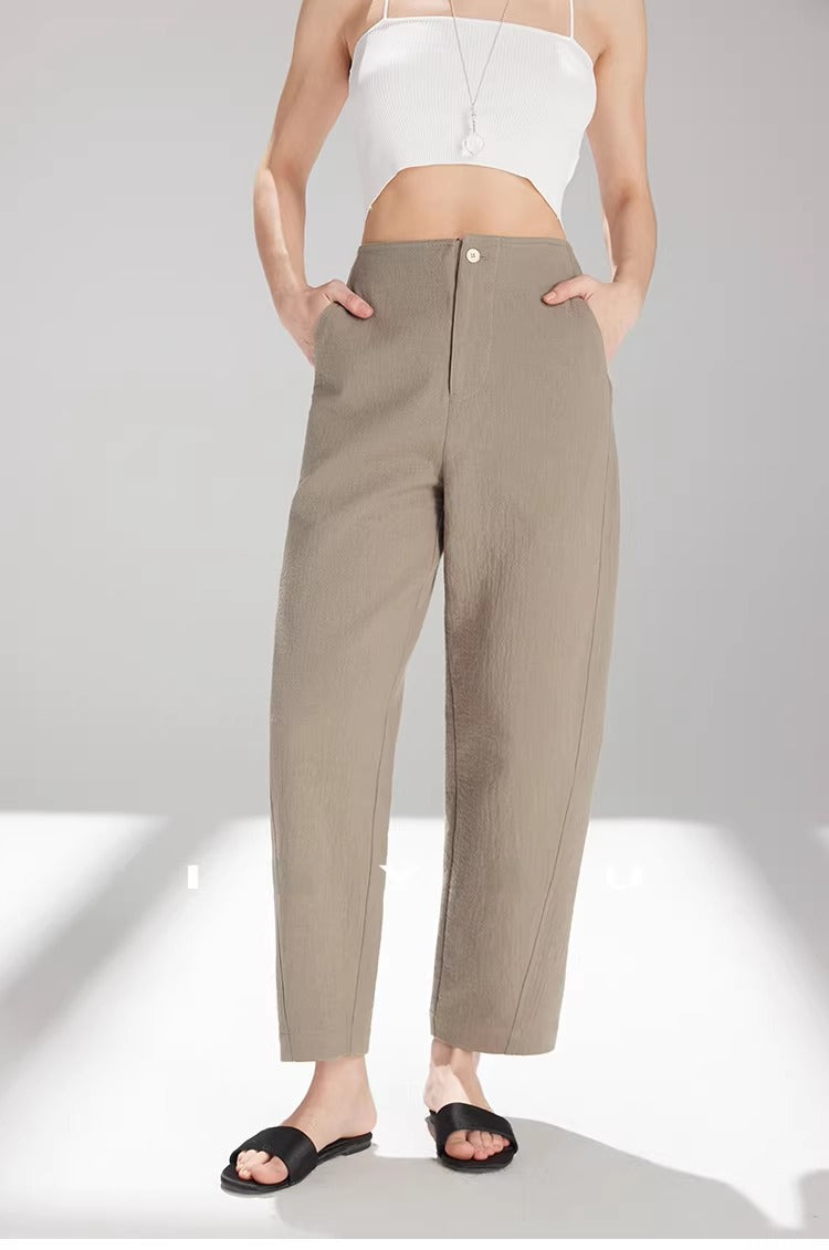Textured Cotton High-Waist Cropped Straight Pants_BDHL8223