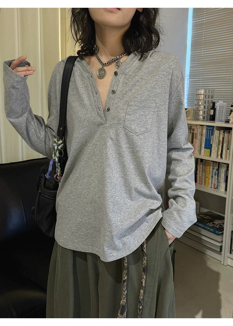 亨利領小口袋寬鬆長袖上衣_BDHL8265