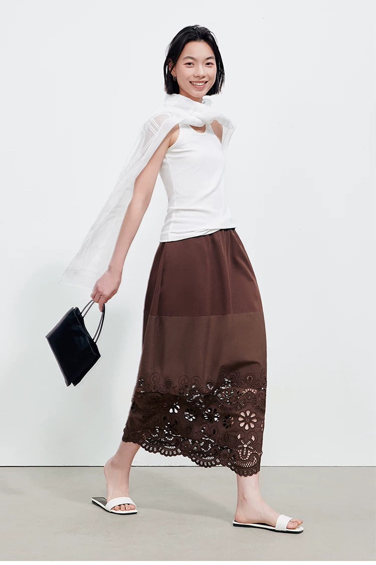 Cutwork Lace Hem Maxi Skirt_BDHL8345