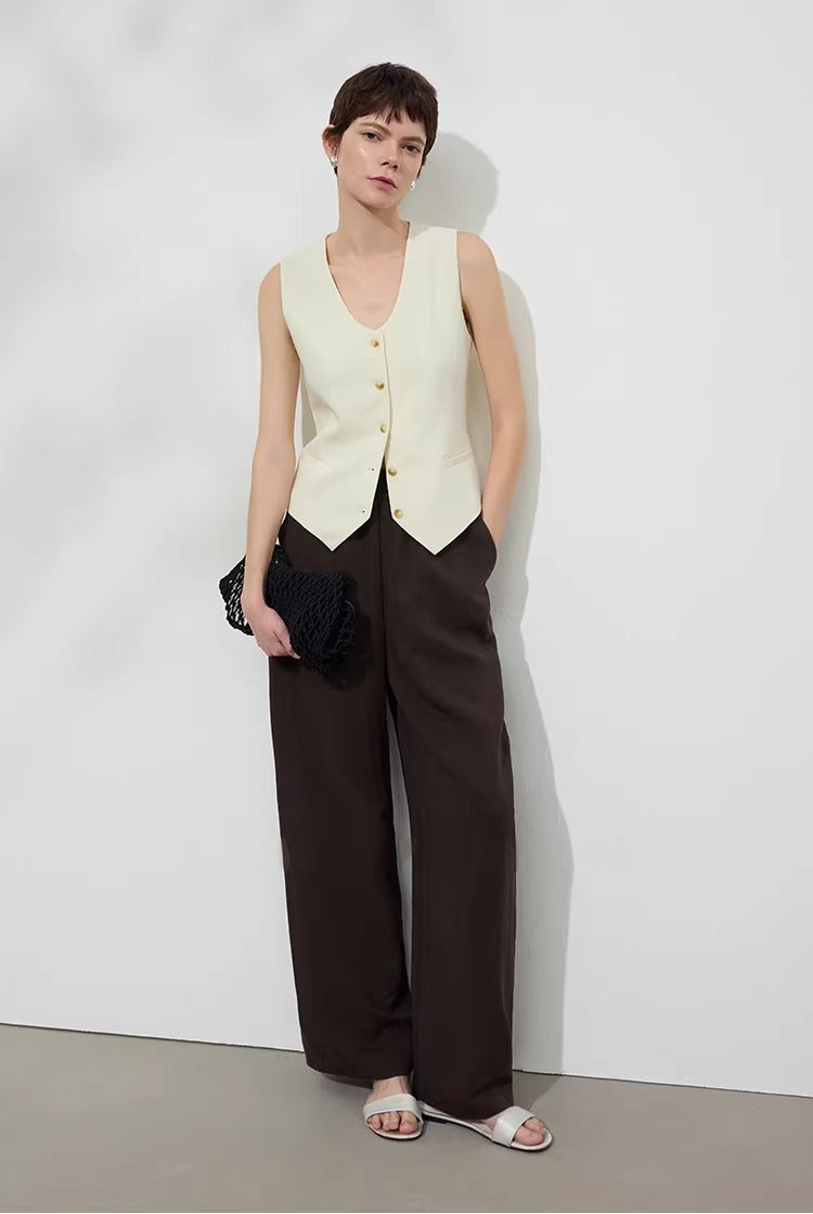 Linen Blend Fitted Teardrop Neck Sleeveless Vest Top_BDHL8226