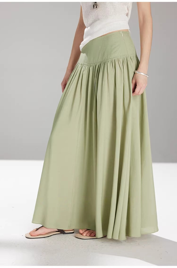 French Holiday Airy Flowy A-Line Midi Skirt_BDHL8229