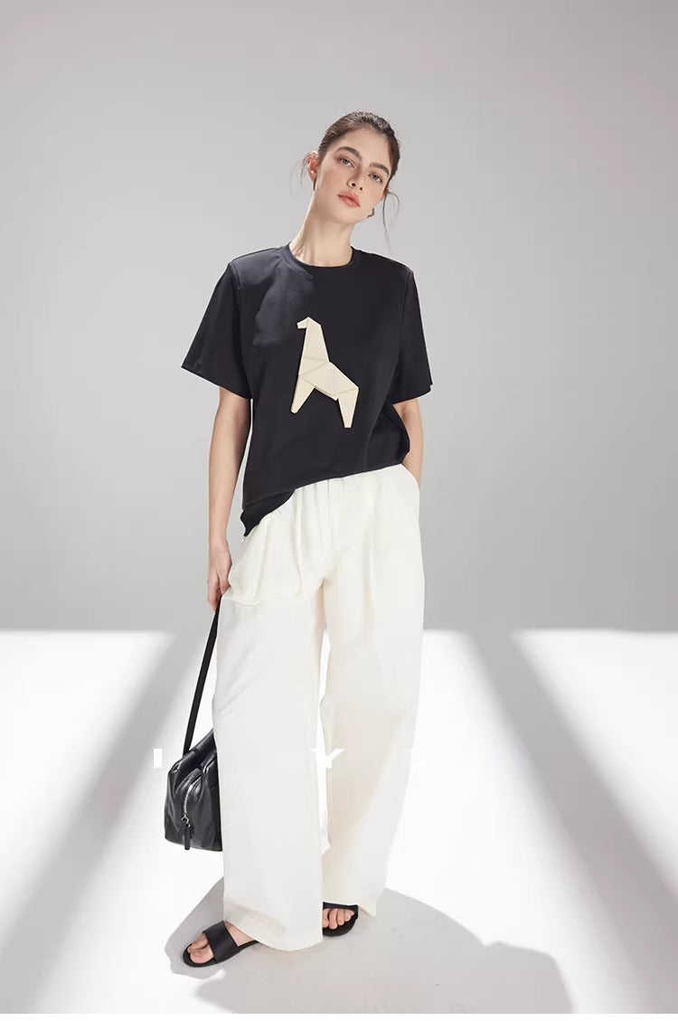 Origami Horse Appliqué Short Sleeve Tee_BDHL8222