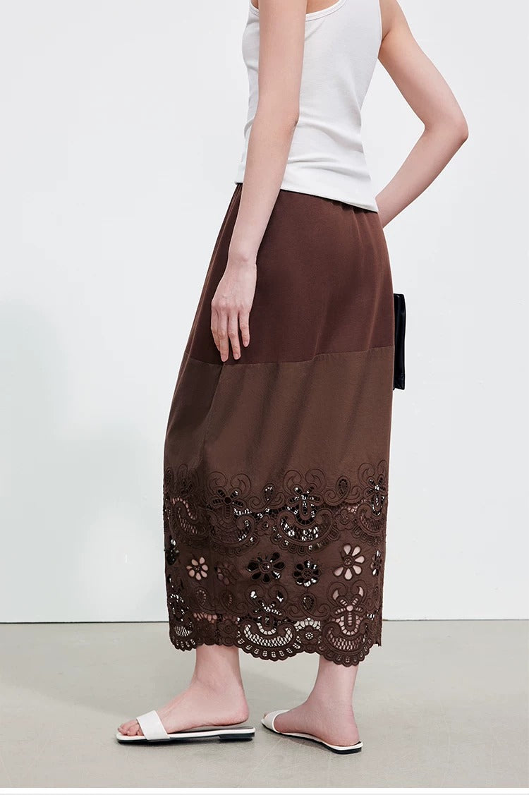 Cutwork Lace Hem Maxi Skirt_BDHL8345