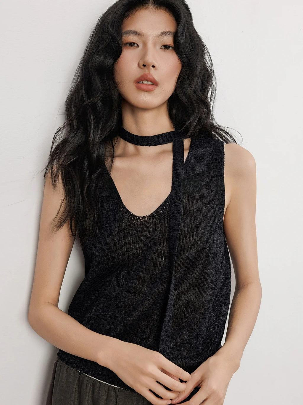 V-Neck Tie-Strap Knitted Vest_BDHL7477