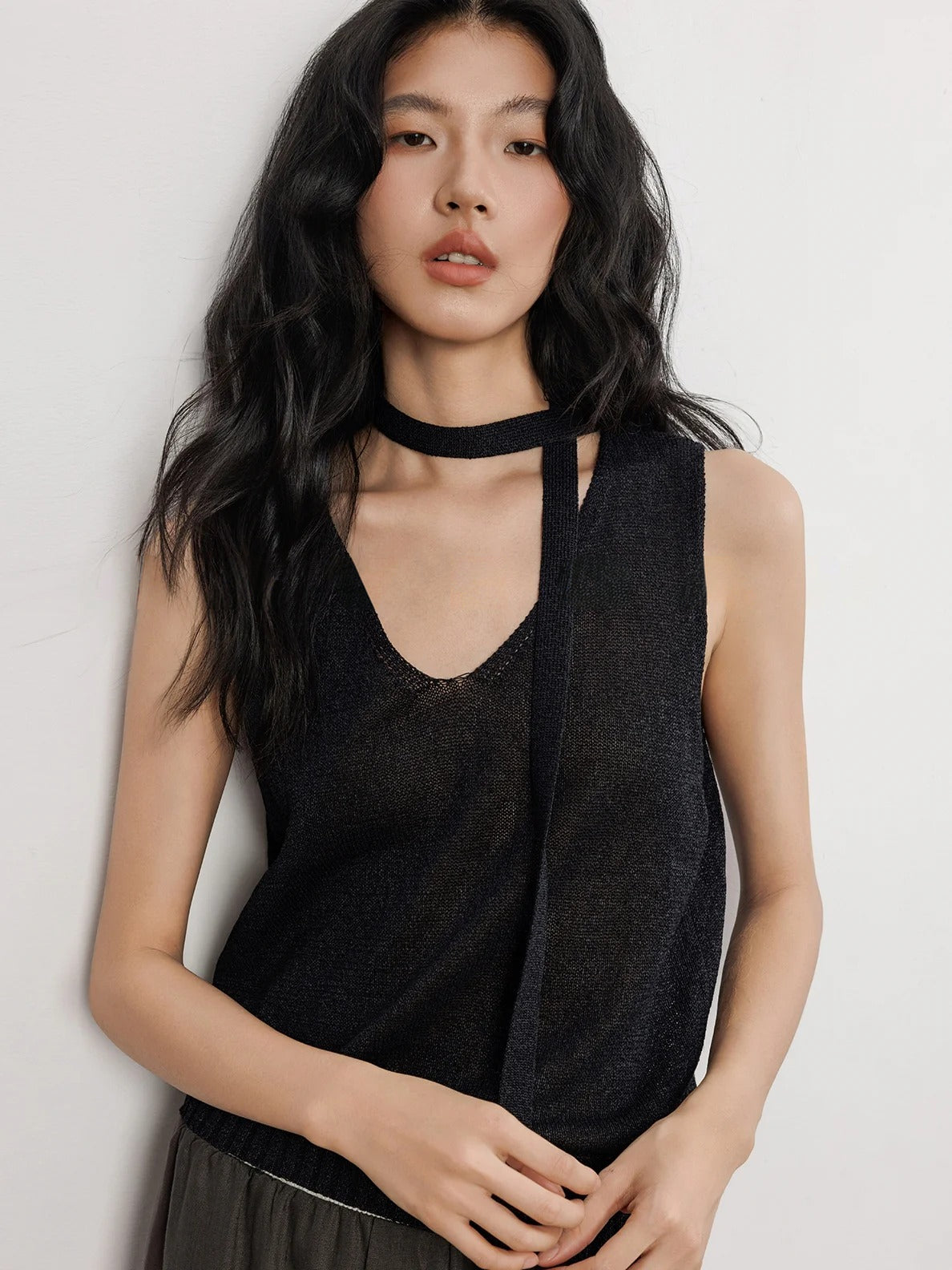 V-Neck Tie-Strap Knitted Vest_BDHL7477