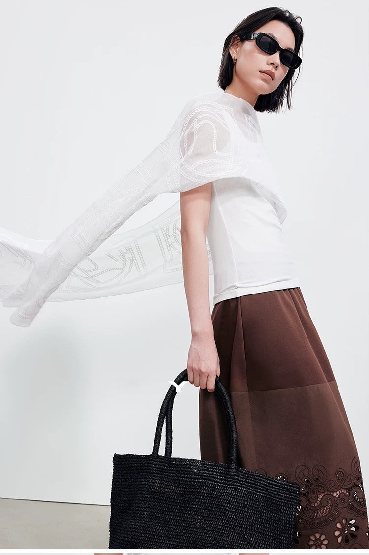 Cutwork Lace Hem Maxi Skirt_BDHL8345