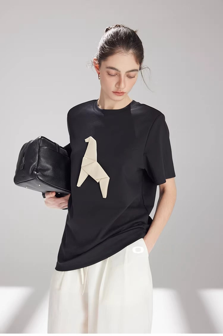 Origami Horse Appliqué Short Sleeve Tee_BDHL8222