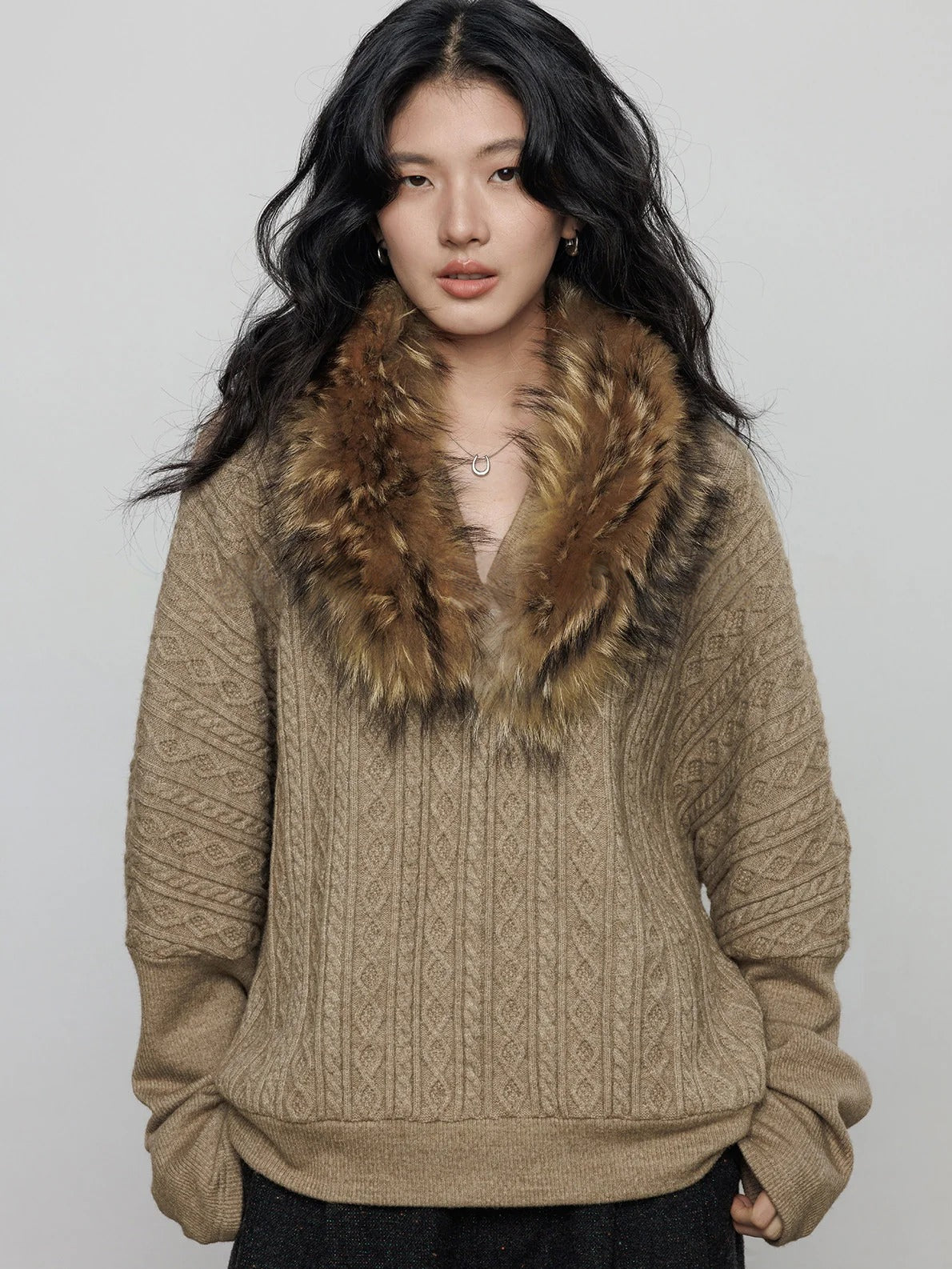 毛領針織上衣_BDHL8079