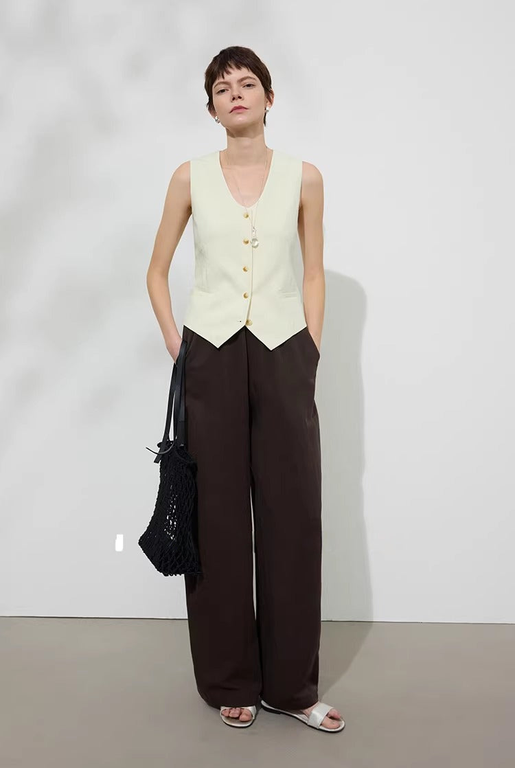 Linen Blend Fitted Teardrop Neck Sleeveless Vest Top_BDHL8226