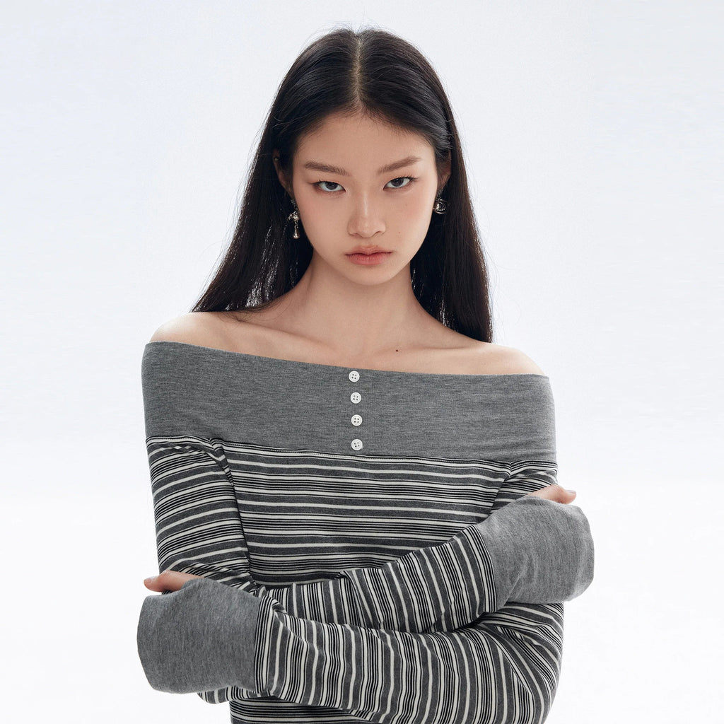 Off-Shoulder Striped Knit Top_BDHL8182