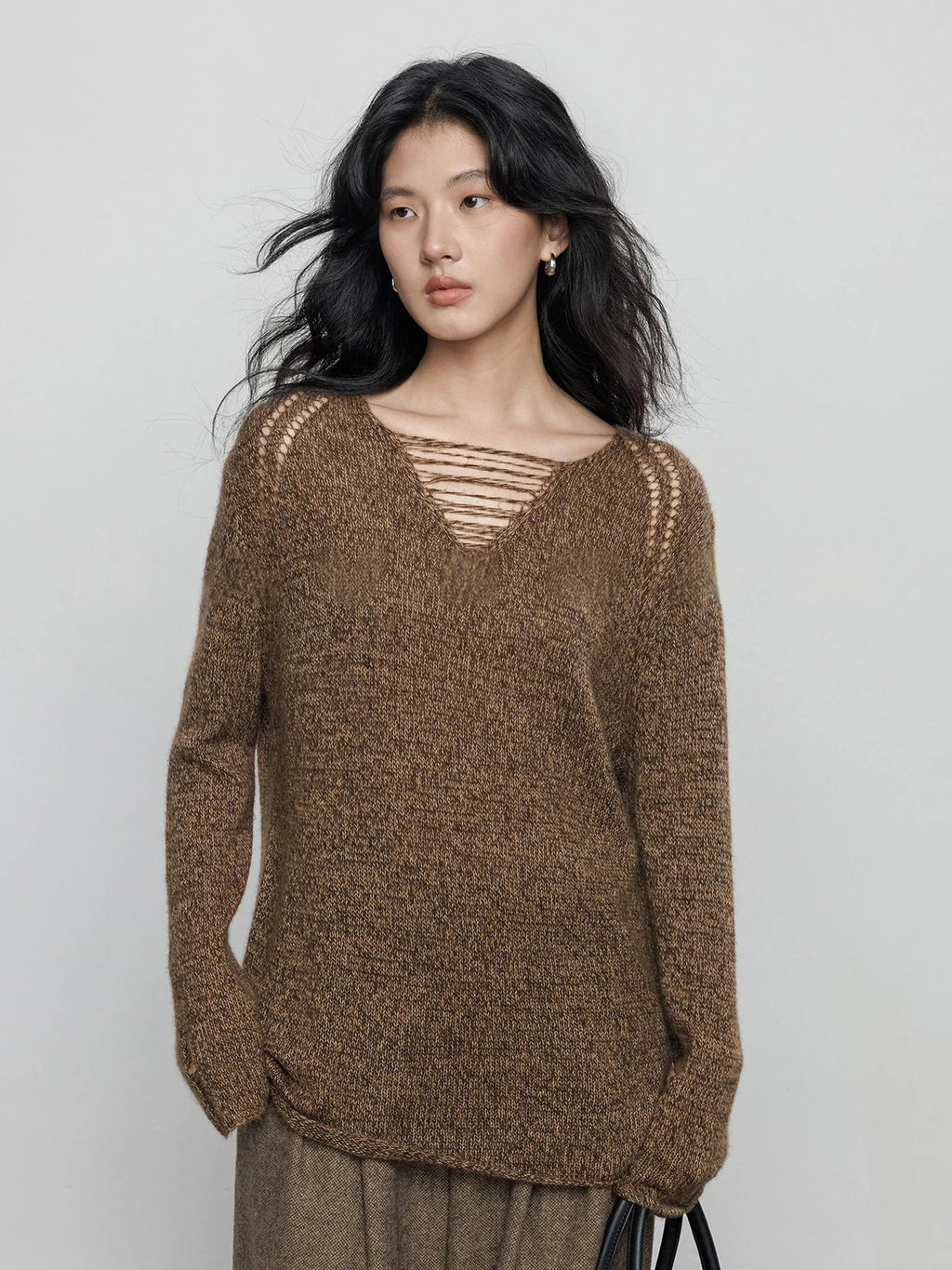 做舊V領針織上衣_BDHL8077