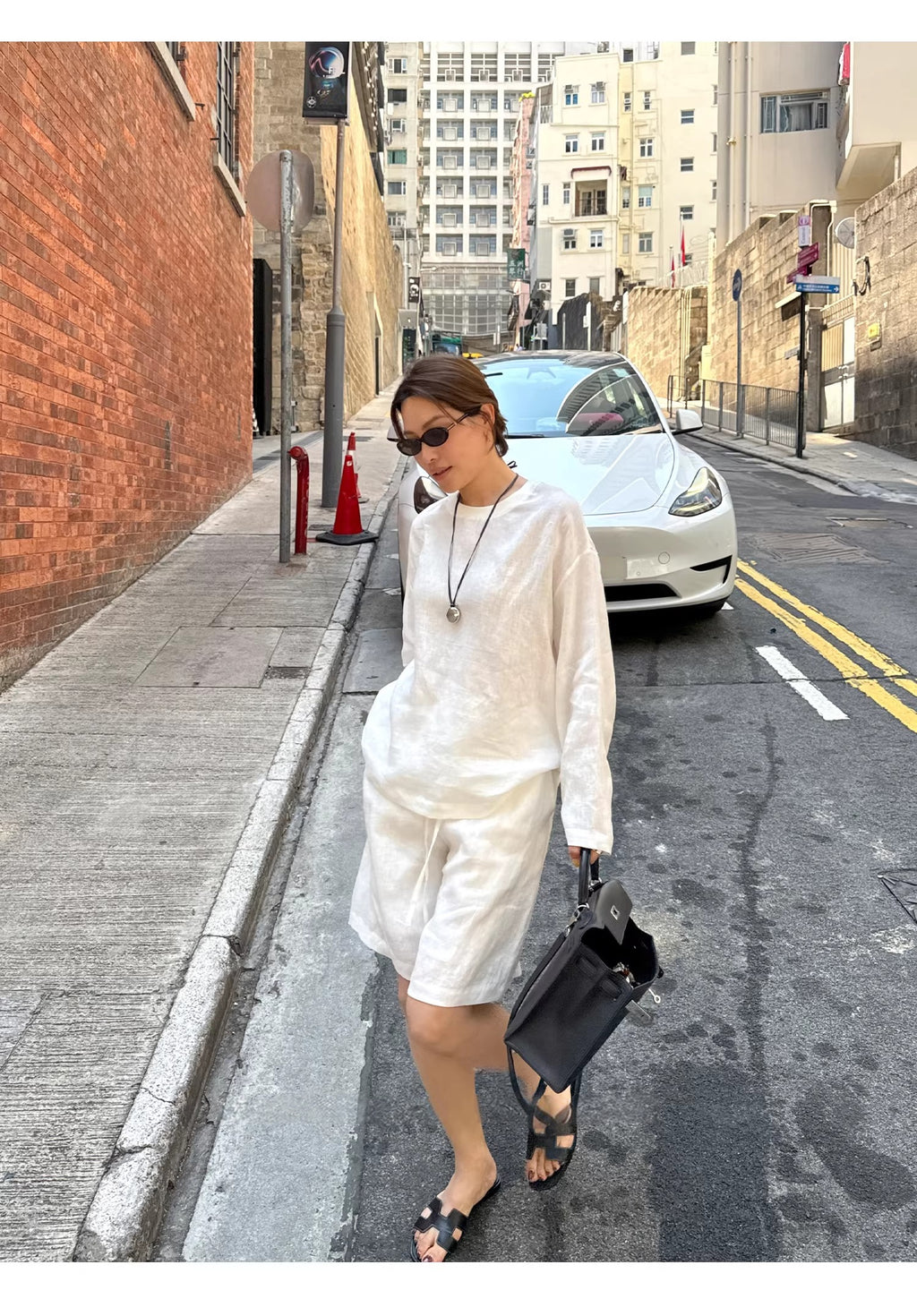 Linen Loose Top and Casual Shorts_BDHL8213