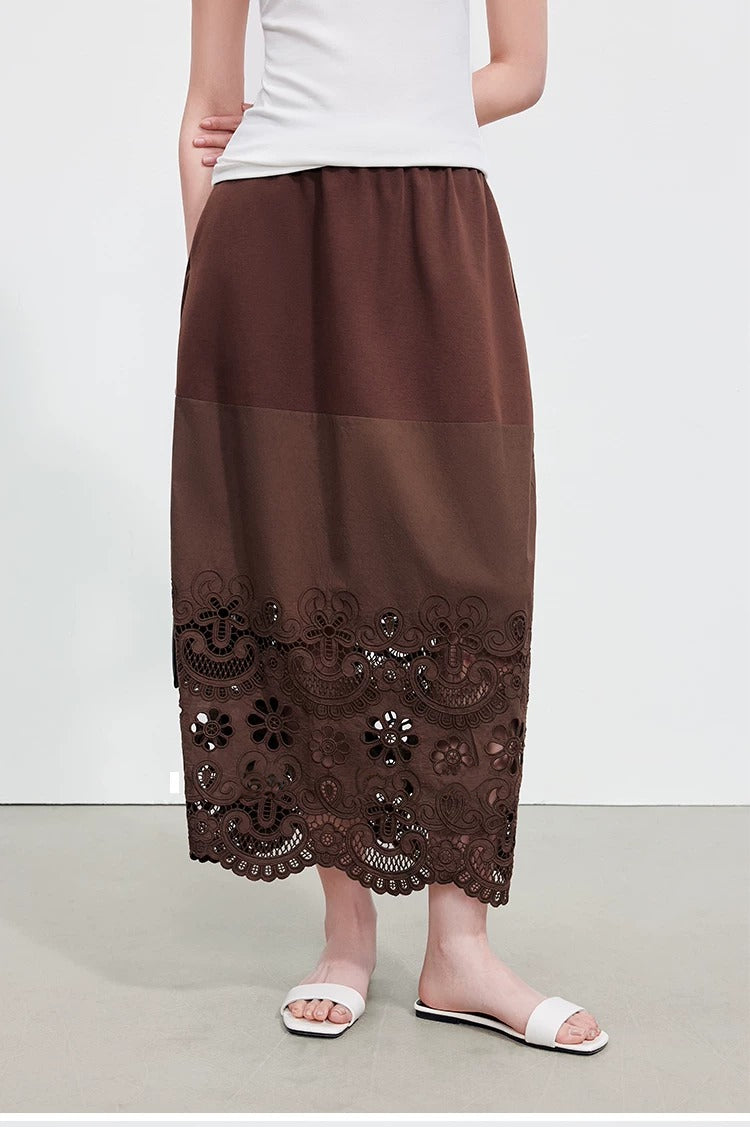 Cutwork Lace Hem Maxi Skirt_BDHL8345