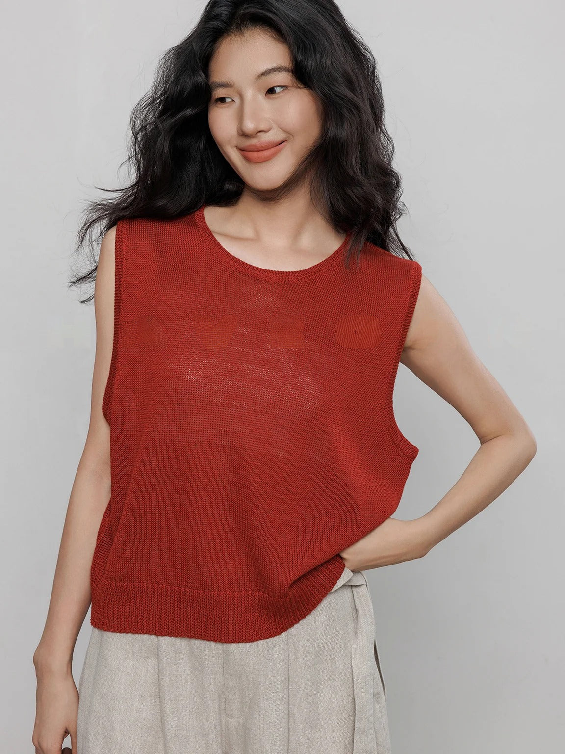 Round Neck Sleeveless Tops_BDHL7233