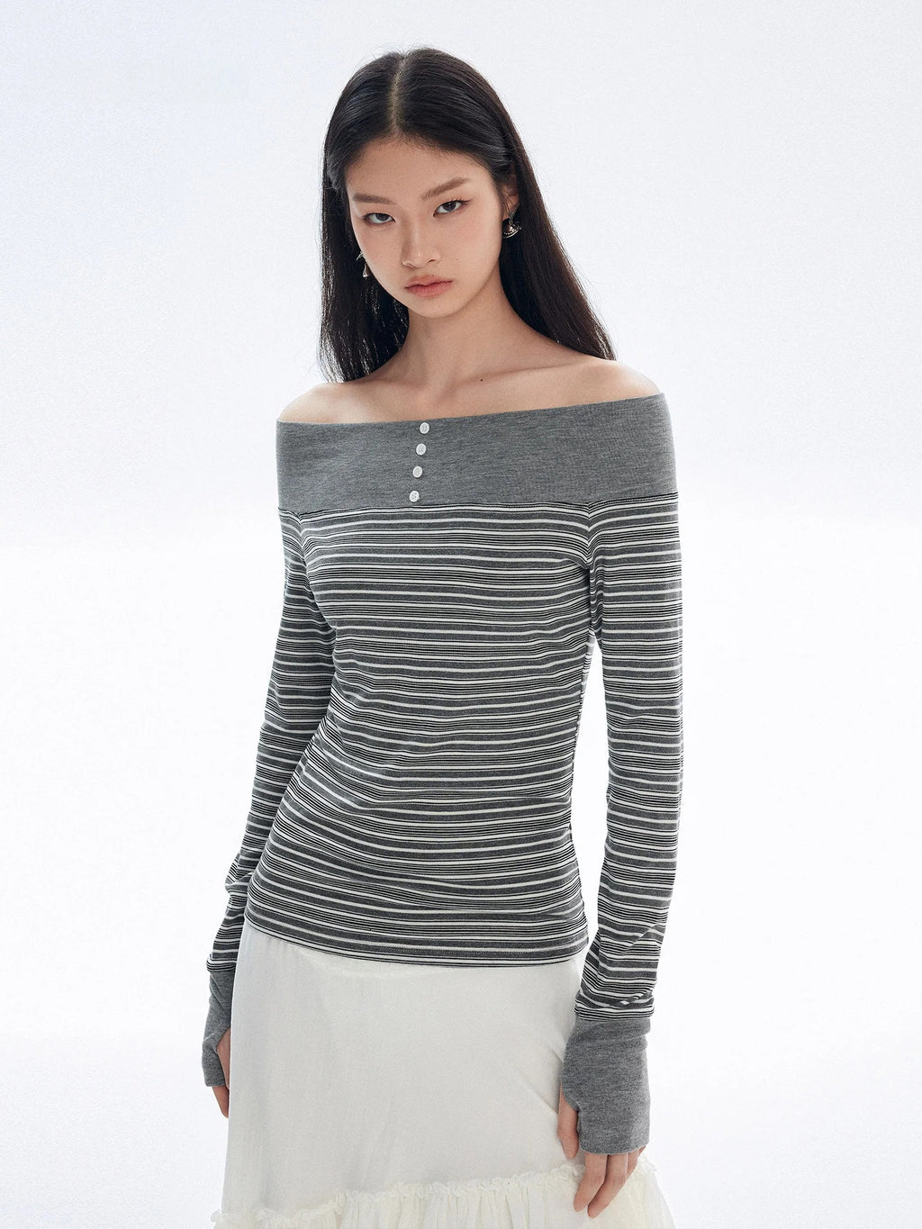 Off-Shoulder Striped Knit Top_BDHL8182