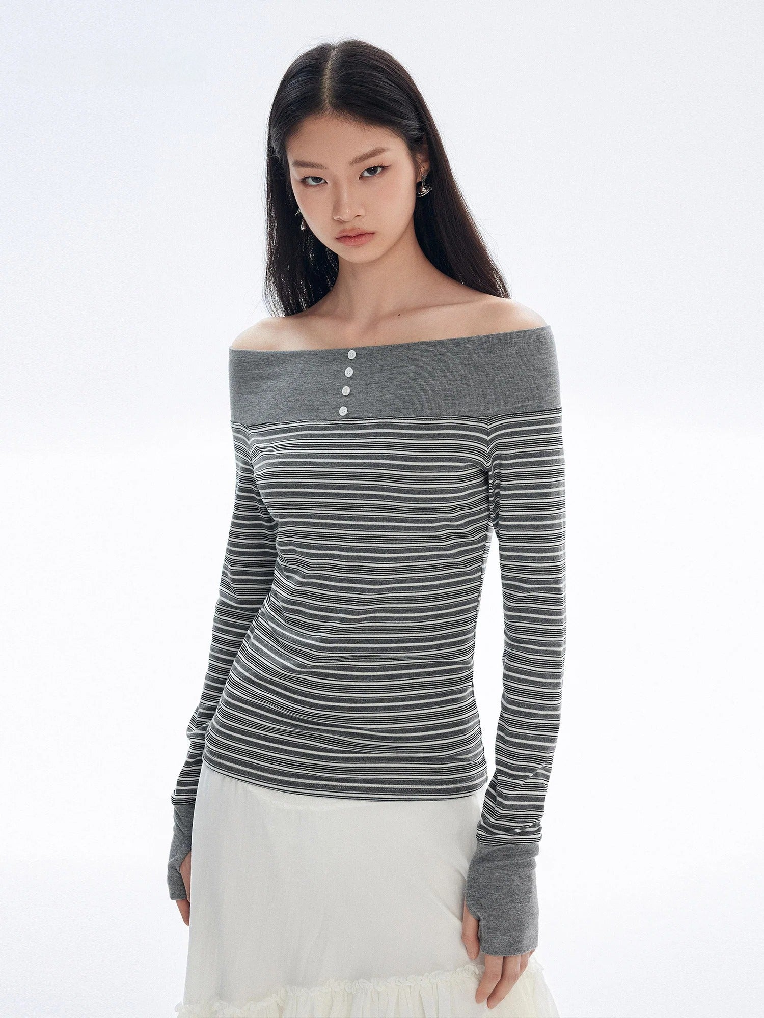 Off-Shoulder Striped Knit Top_BDHL8182
