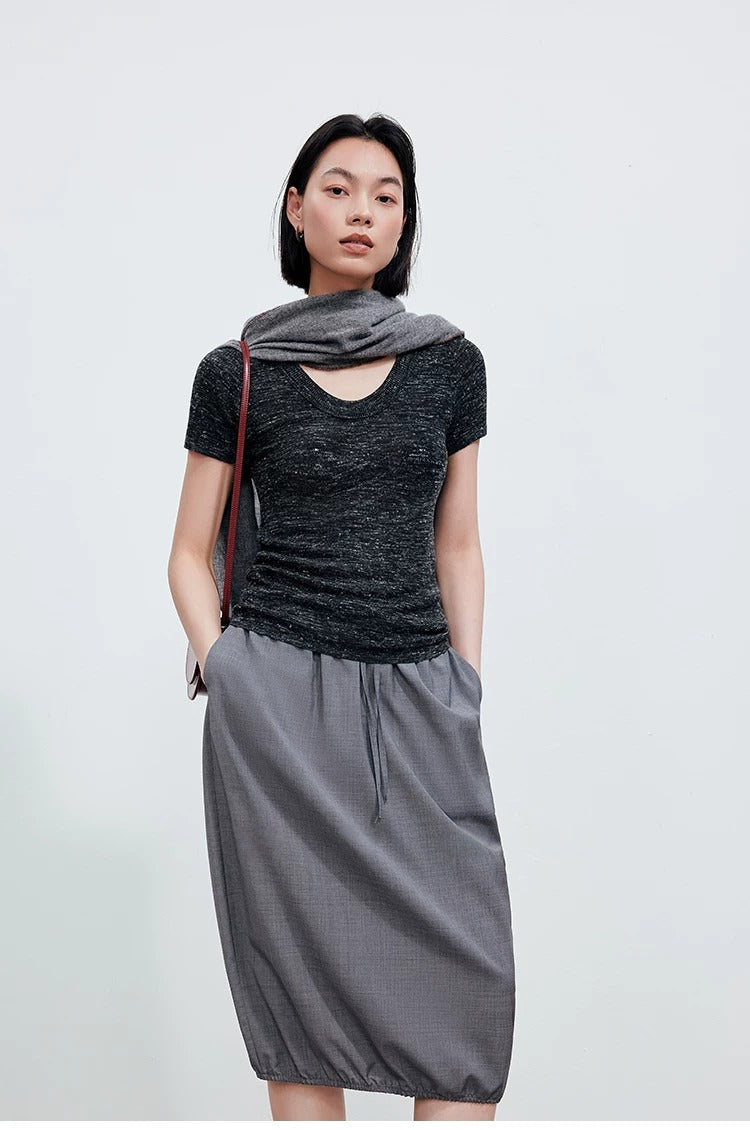 Linen Blend U-Neck Knit Tee_BDHL8347