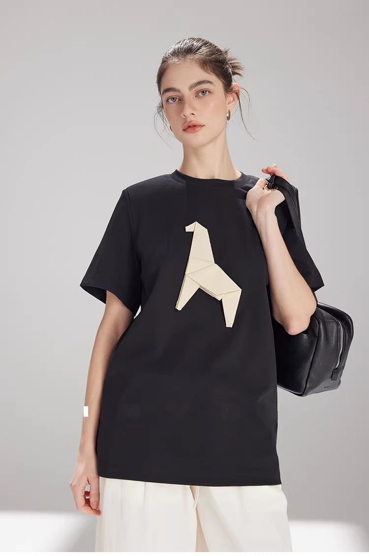 Origami Horse Appliqué Short Sleeve Tee_BDHL8222