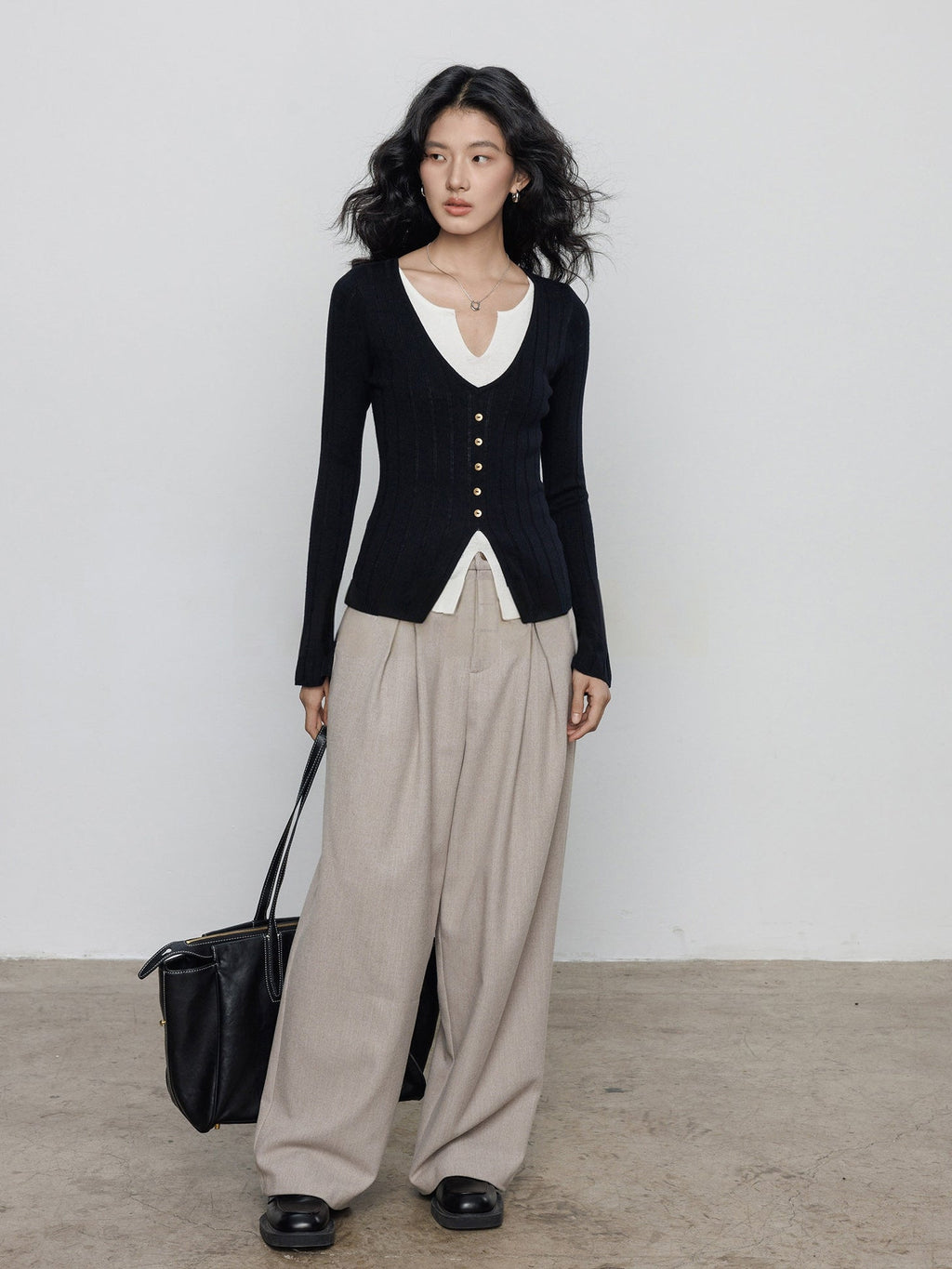 V-Neck Two-Piece Style Knit Tops_BDHL8137