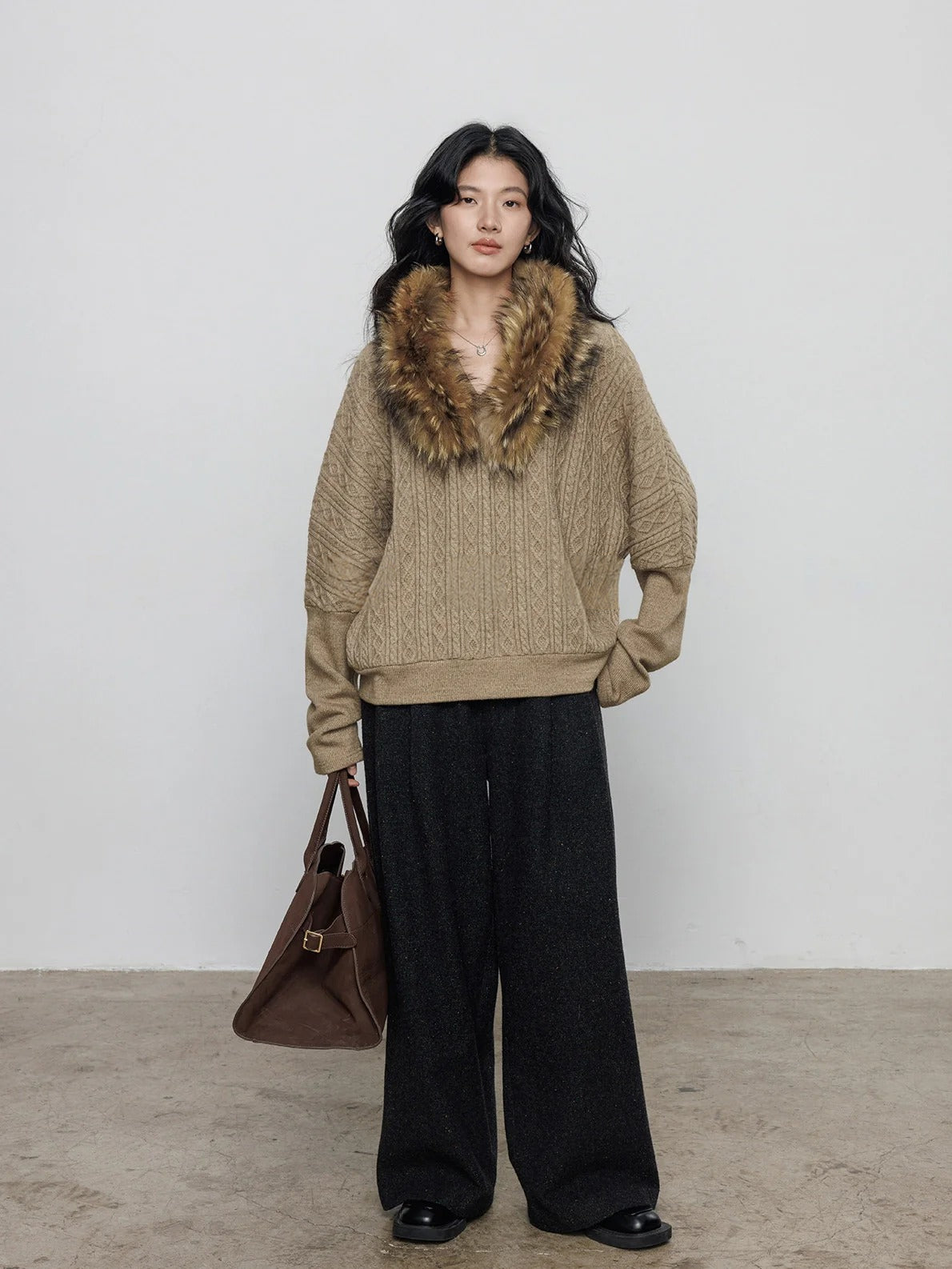 毛領針織上衣_BDHL8079