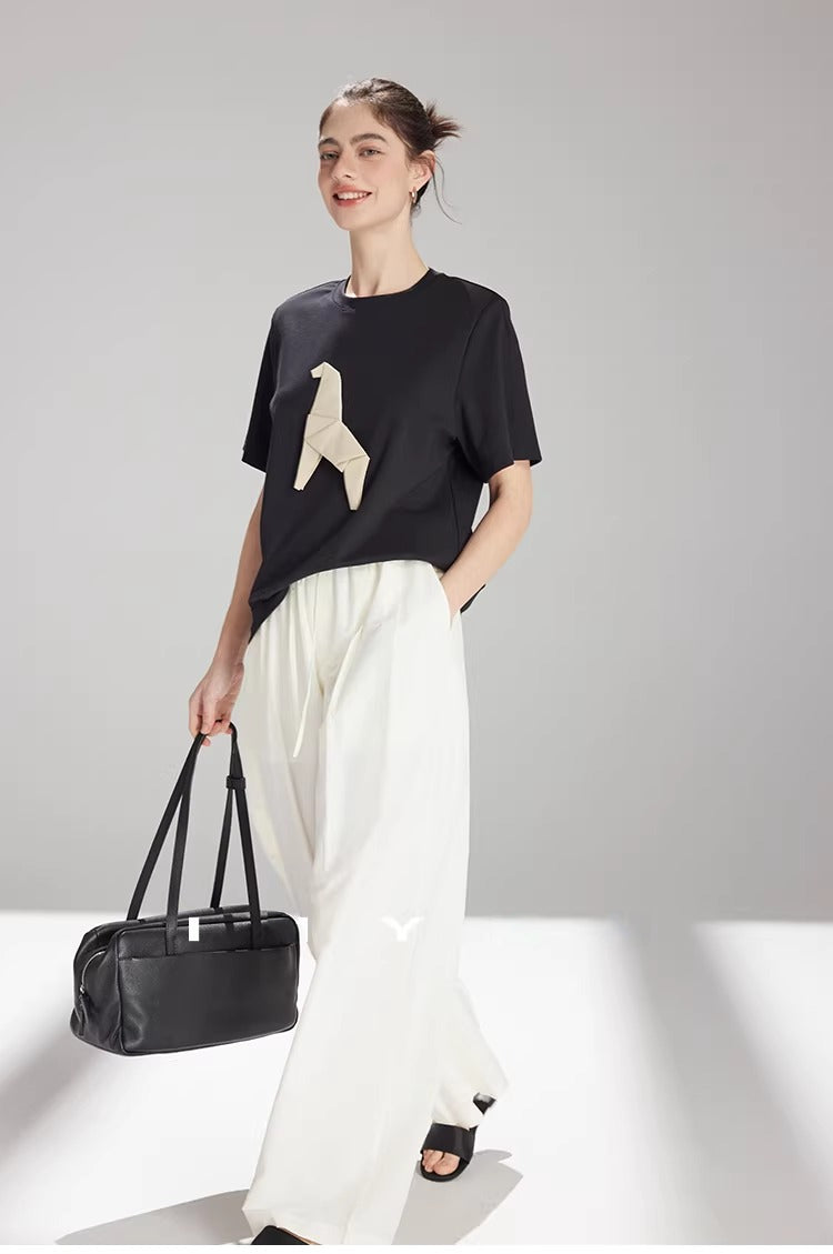 Origami Horse Appliqué Short Sleeve Tee_BDHL8222