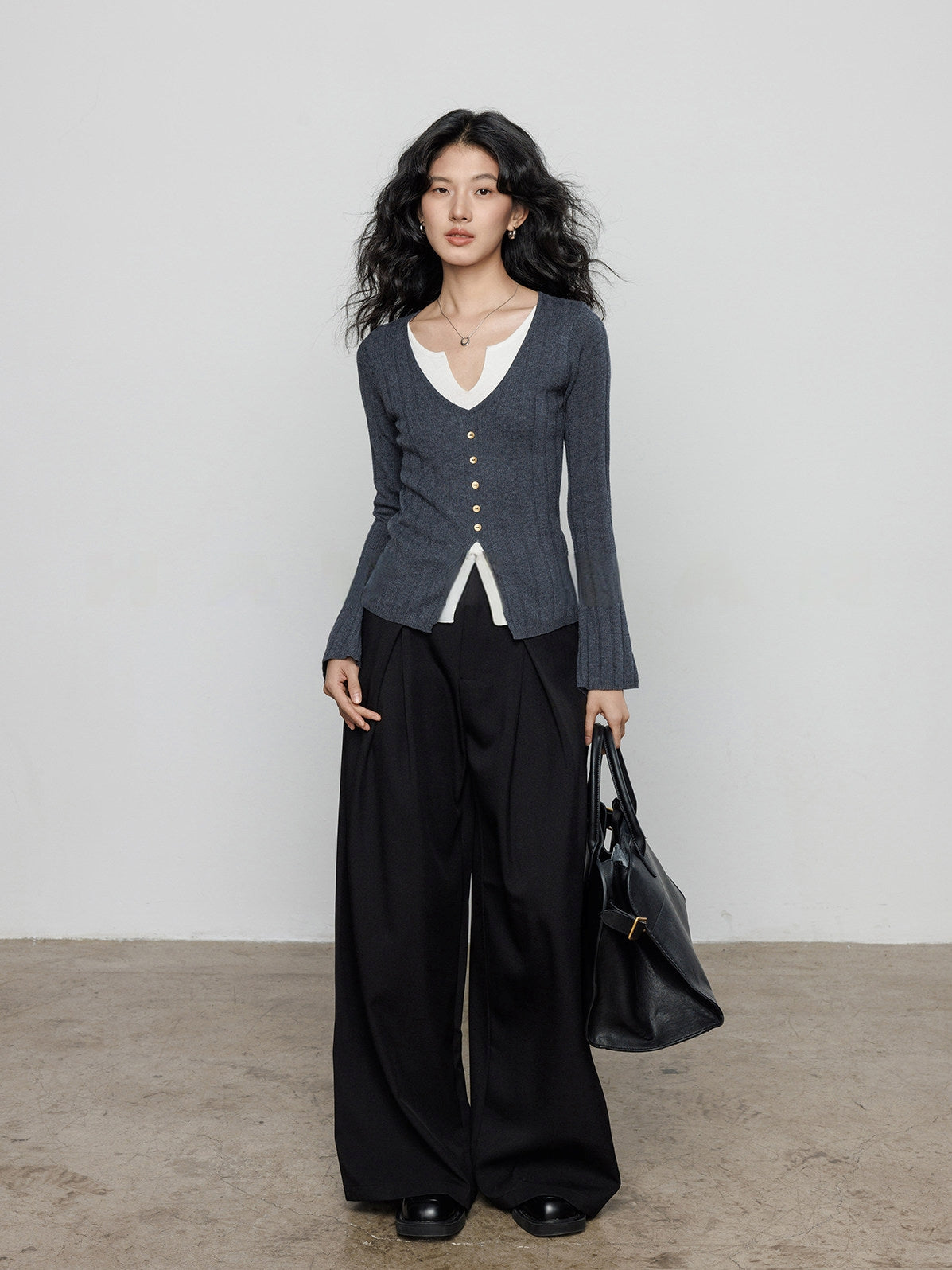 V-Neck Two-Piece Style Knit Tops_BDHL8137