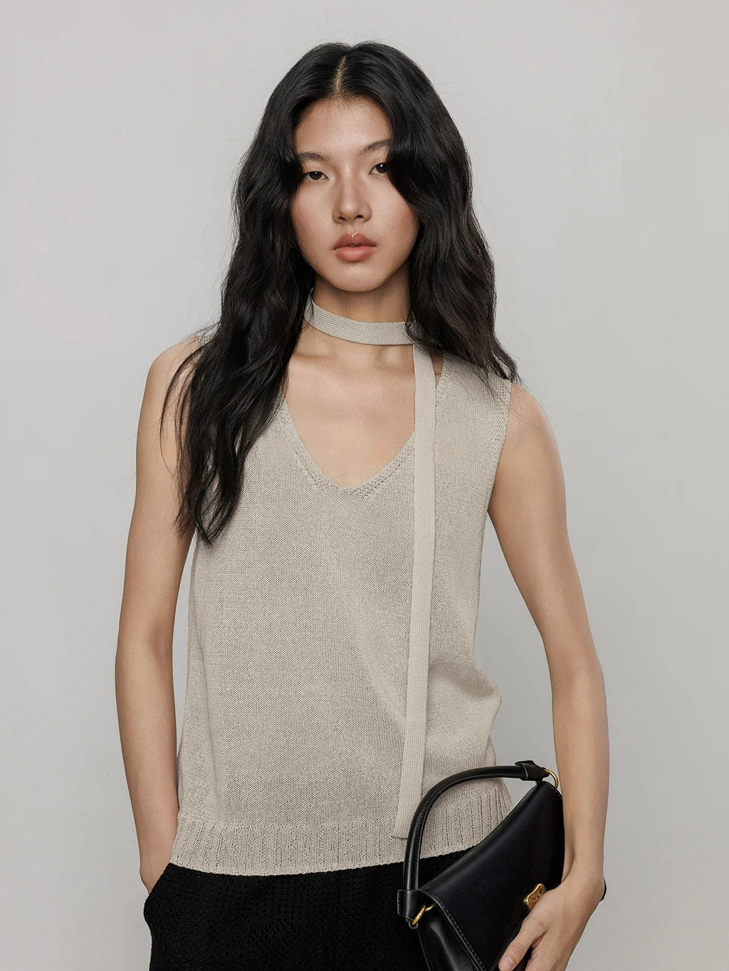 V-Neck Tie-Strap Knitted Vest_BDHL7477