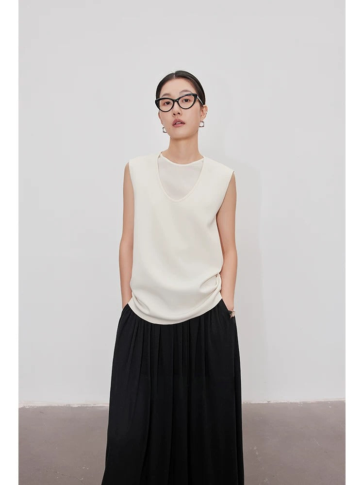 在庫限り早い者勝ち【即納】Layering style U-neck sleeveless_LCHK353