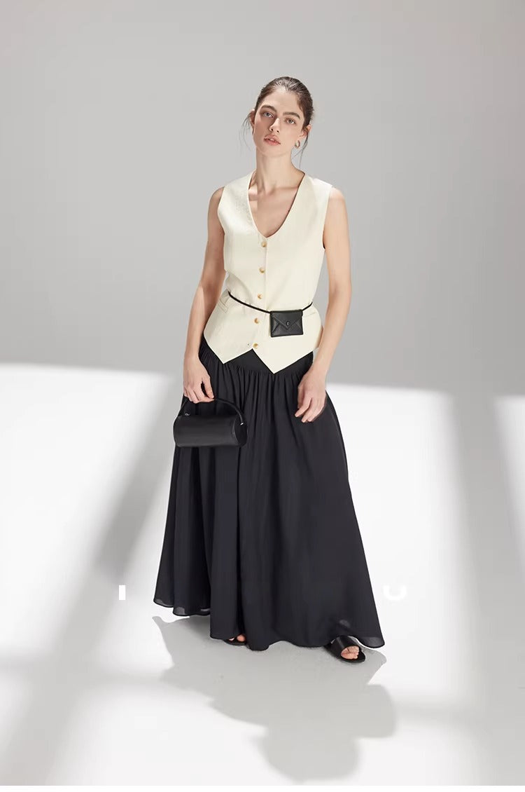 French Holiday Airy Flowy A-Line Midi Skirt_BDHL8229
