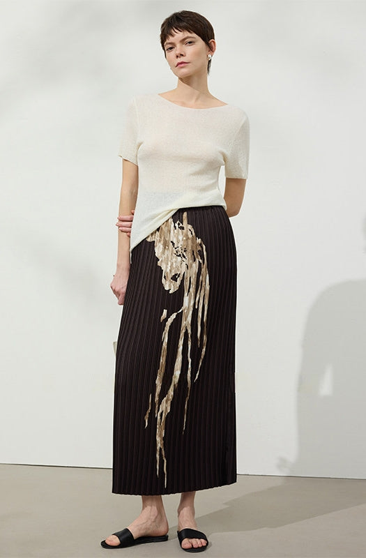 Retro Pleated Long Skirt_BDHL8142