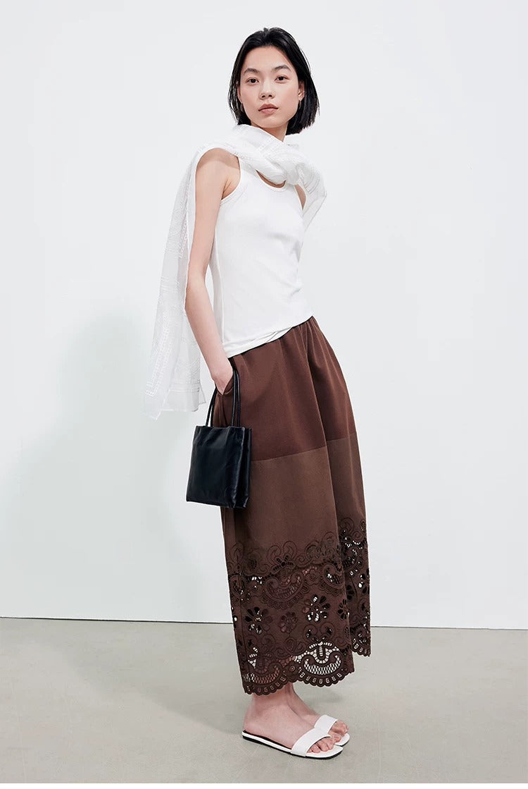 Cutwork Lace Hem Maxi Skirt_BDHL8345