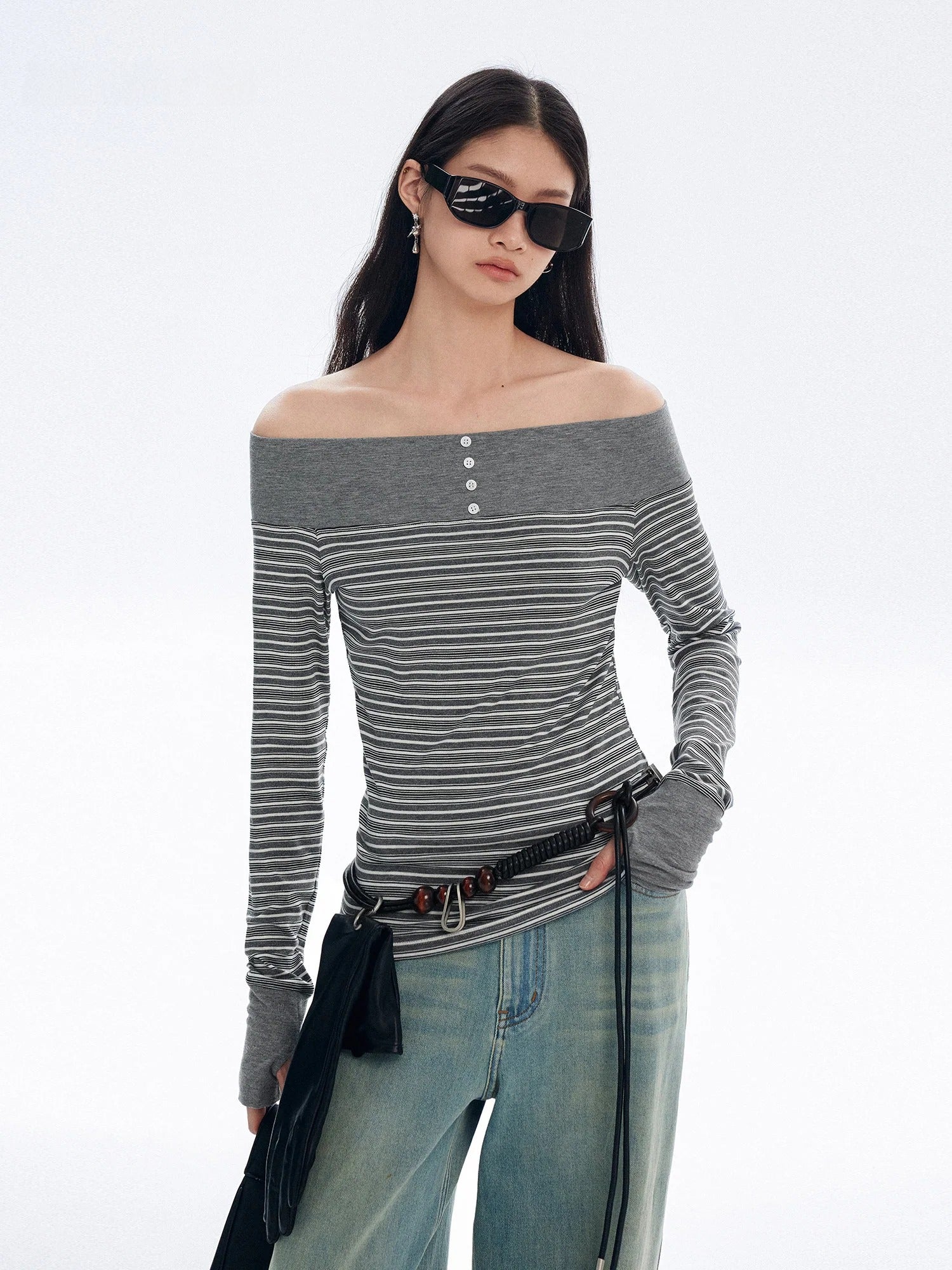 Off-Shoulder Striped Knit Top_BDHL8182