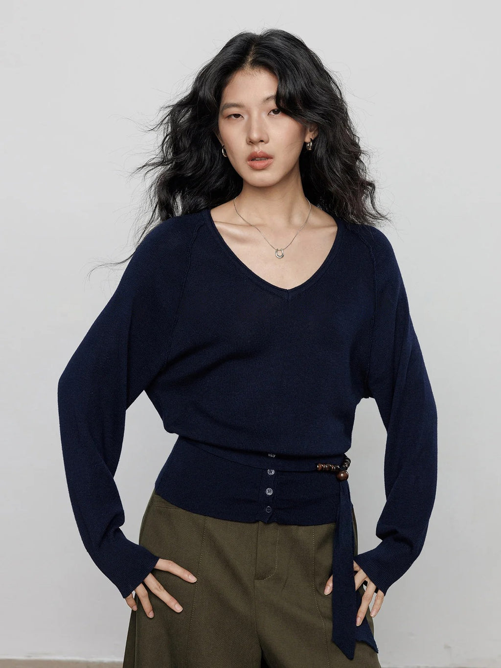 Peach Heart Neck Knit Tops_BDHL8169