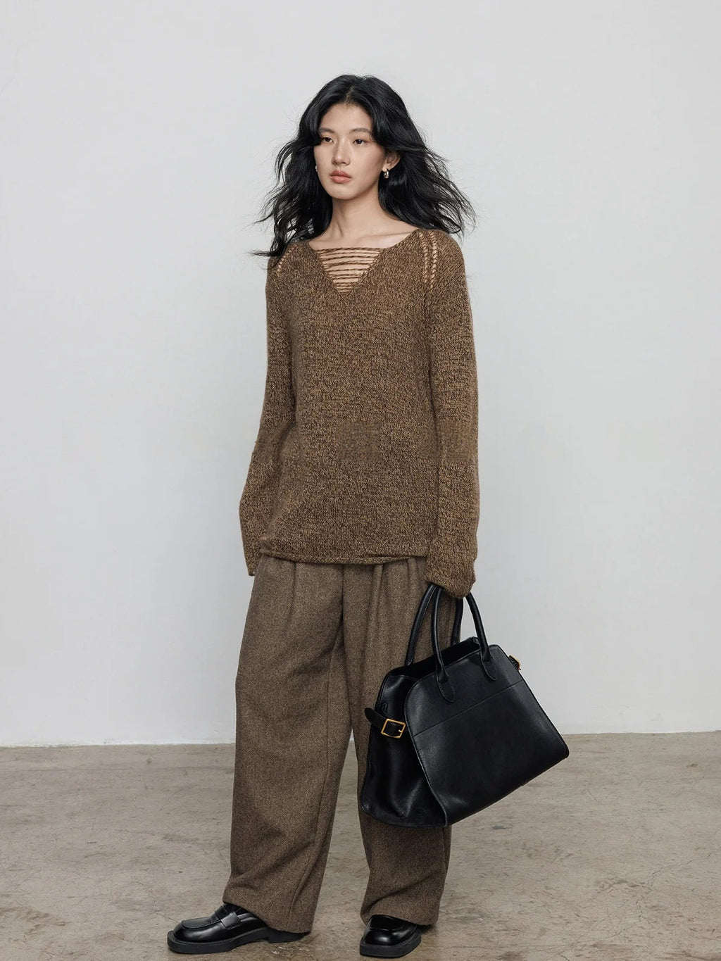 做舊V領針織上衣_BDHL8077