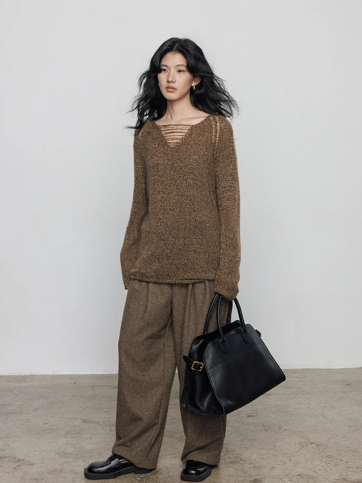 做舊V領針織上衣_BDHL8077