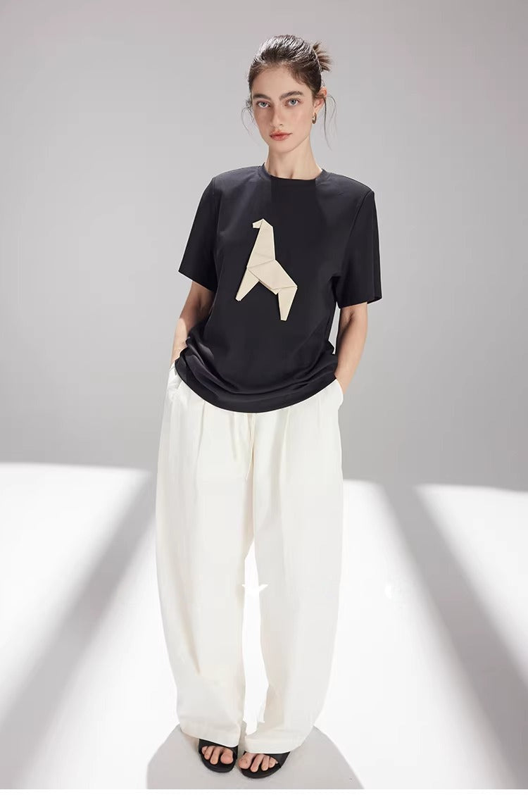 Origami Horse Appliqué Short Sleeve Tee_BDHL8222