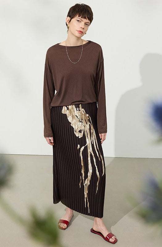 Retro Pleated Long Skirt_BDHL8142