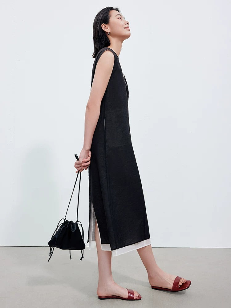 Double-Layer Color-Block Sleeveless Dress_BDHL8329