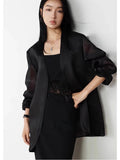 Sheer Silk Organza Collarless Long Jacket_BDHL8253