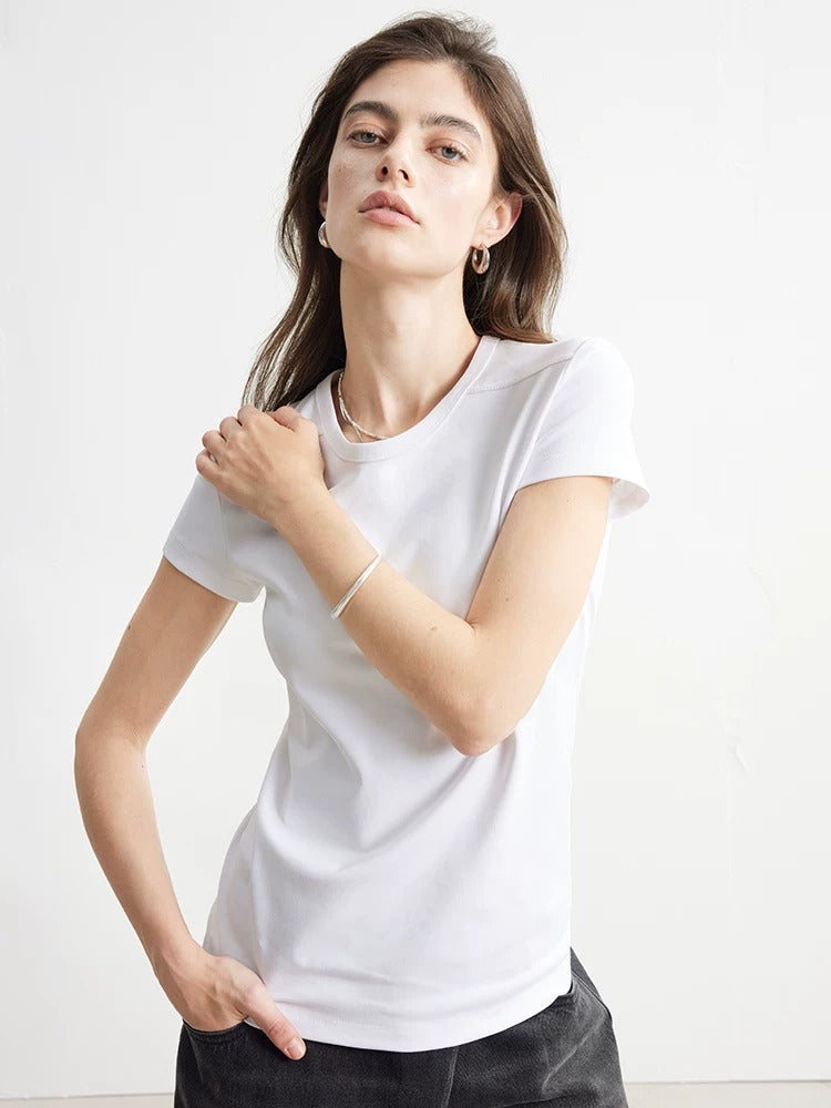 Plain slim short sleeve T-shirt_BDHL5654