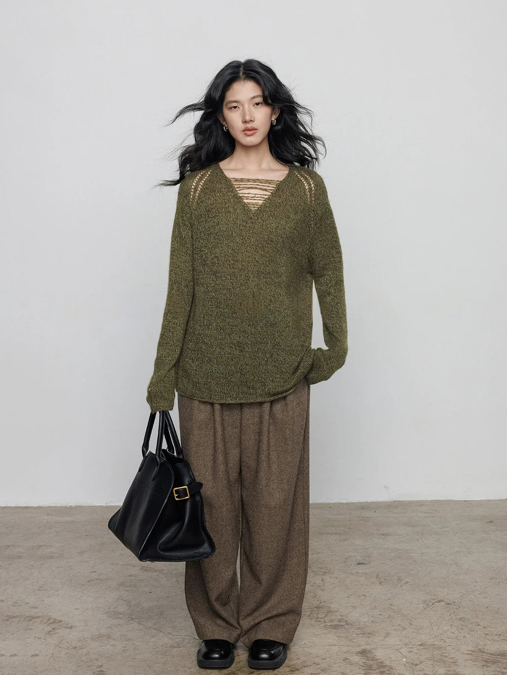 做舊V領針織上衣_BDHL8077