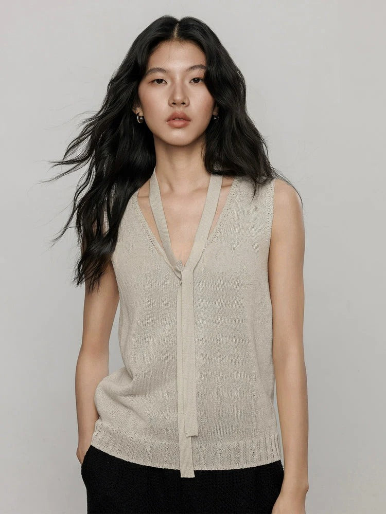 V-Neck Tie-Strap Knitted Vest_BDHL7477