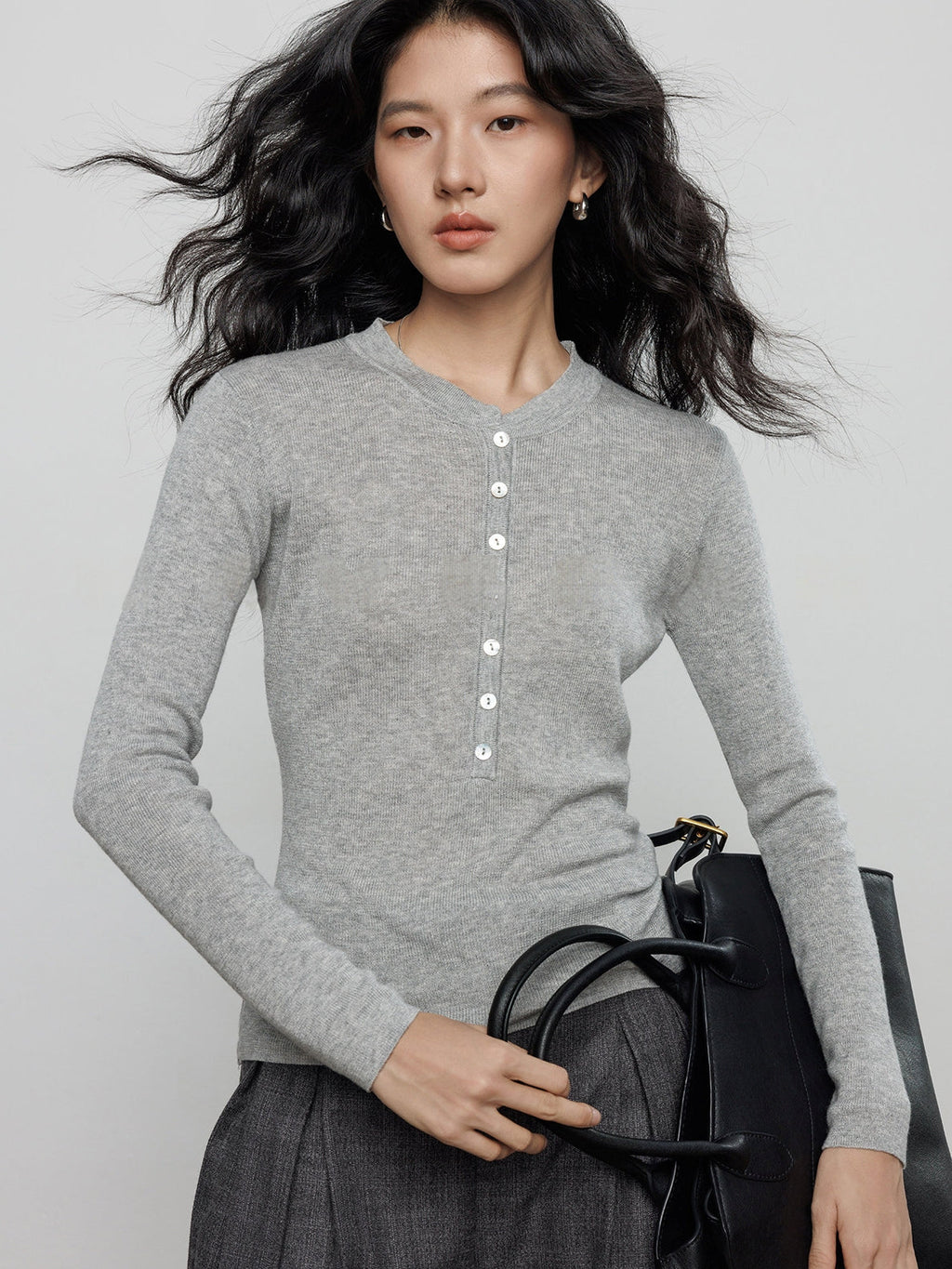 Henry-Collar Knit Slim Tops_BDHL8139