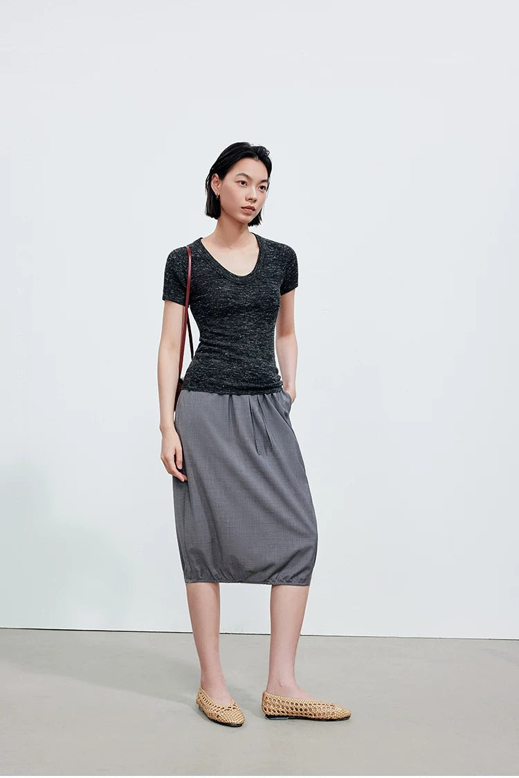 Linen Blend U-Neck Knit Tee_BDHL8347