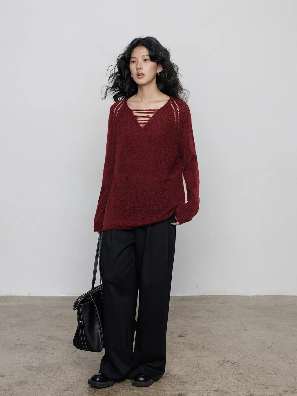 做舊V領針織上衣_BDHL8077