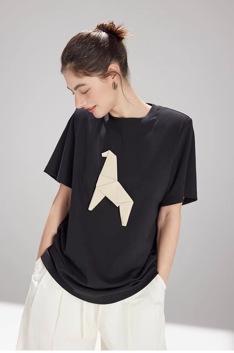 Origami Horse Appliqué Short Sleeve Tee_BDHL8222