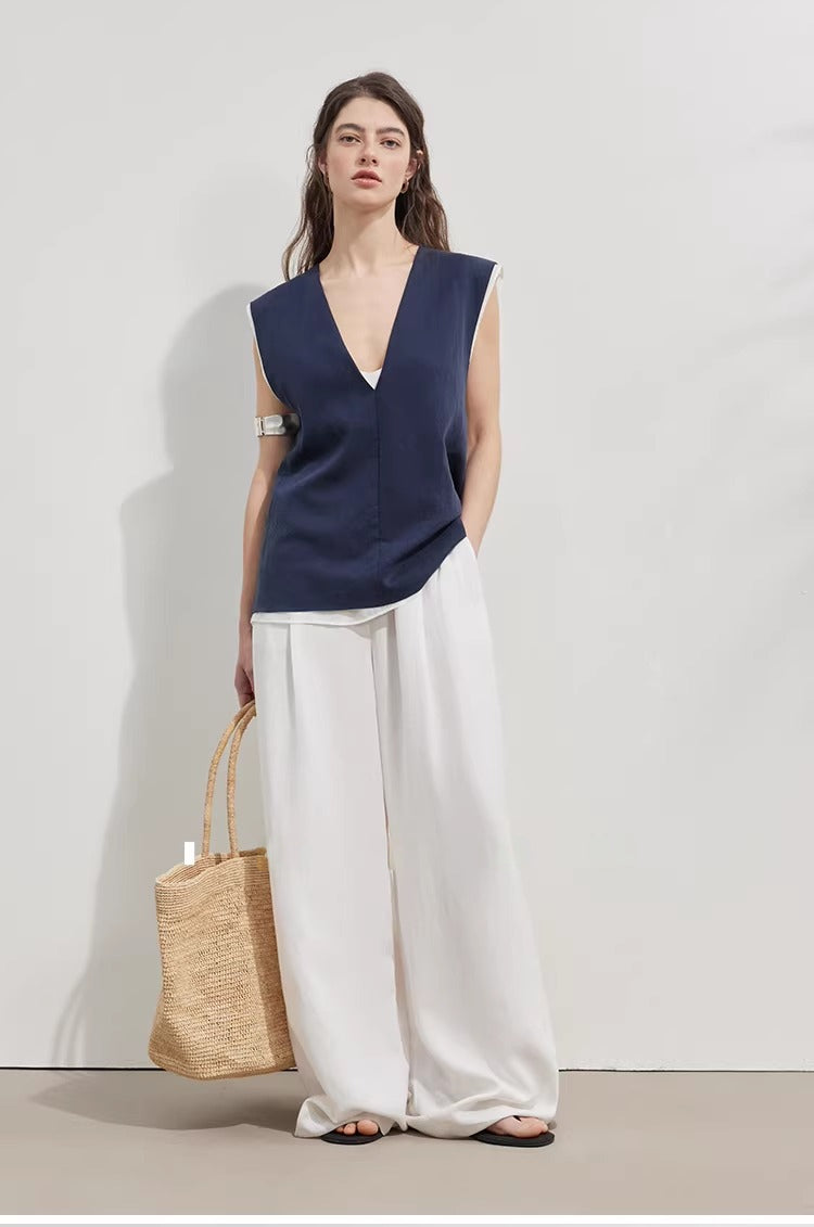 Tencel Lace-Trim Vest & Slit Skirt Set_BDHL8224