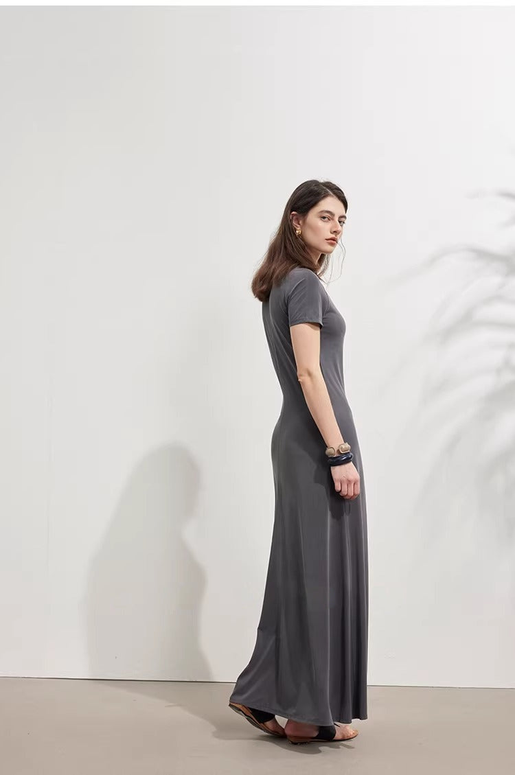 Stretch Halter Neck Raglan Sleeve Midi Dress_BDHL8230