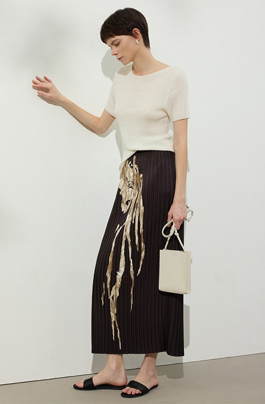 Retro Pleated Long Skirt_BDHL8142